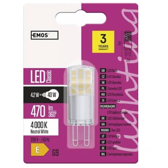 Emos ZQ9543 LED-Lampe Classic 1x4,2W | G9 | 470lm | 4000 K